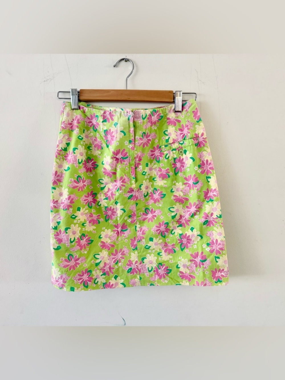 Vintage Lilly Pulitzer Pink & Lime Rhino Floral Skirt, white label size 4